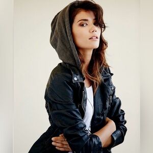 Free People Faux Leather Hooded Jacket